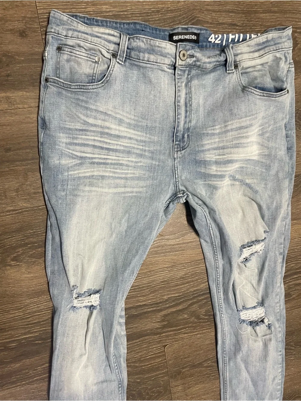 Serenede light Wash Distressed Men’s fitted denim Jeans - Size 42 men pants bot